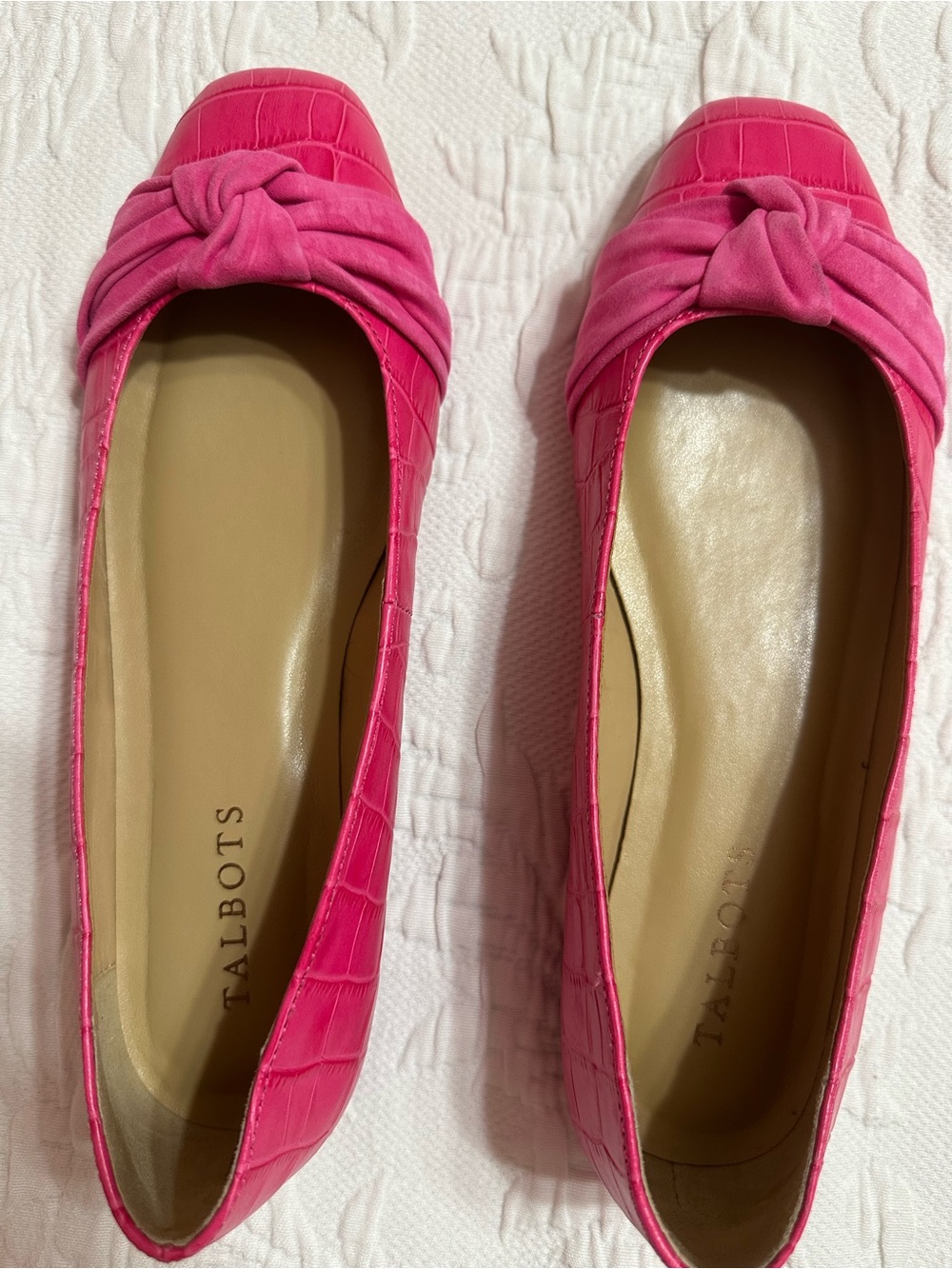 Talbots Hot Pink Knot-Accent Croc-Embossed Leather Flats